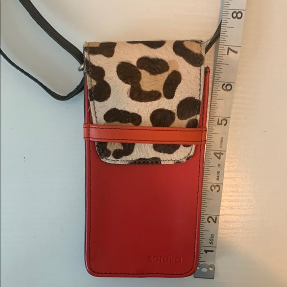 Soruka Leopard Calf Hair Print and Red Crossbody Bag - Picture 7 of 7